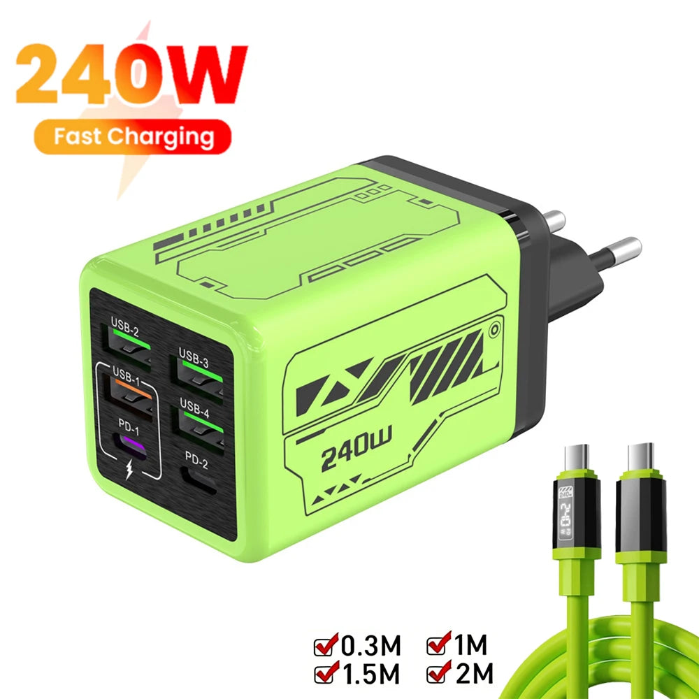 6 in 1 240W Type C Charger PD Fast Charging Phone Power Adapter For iPhone Samsung Xiaomi EU/US Plug Quick Charge Wall Charger**Ships from China**