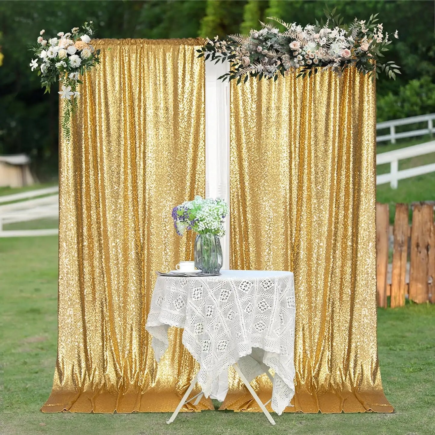 2×8FT-4PCS Gold Sequin Backdrop Curtains Panels, Photography Backdrop Glitter Curtains Fabric Background
