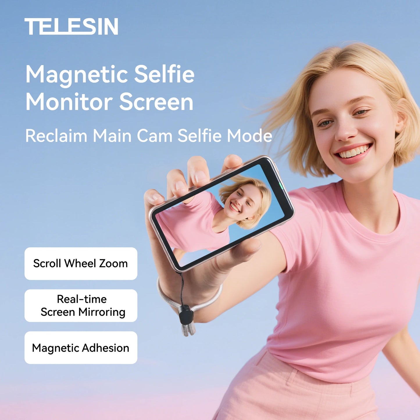 TELESIN Magnetic Phone Selfie Monitor Screen Vlog Selfie For iPhone Android Iphone Wireless Remote for MagSafe ZOOM Control ** Ships from China**