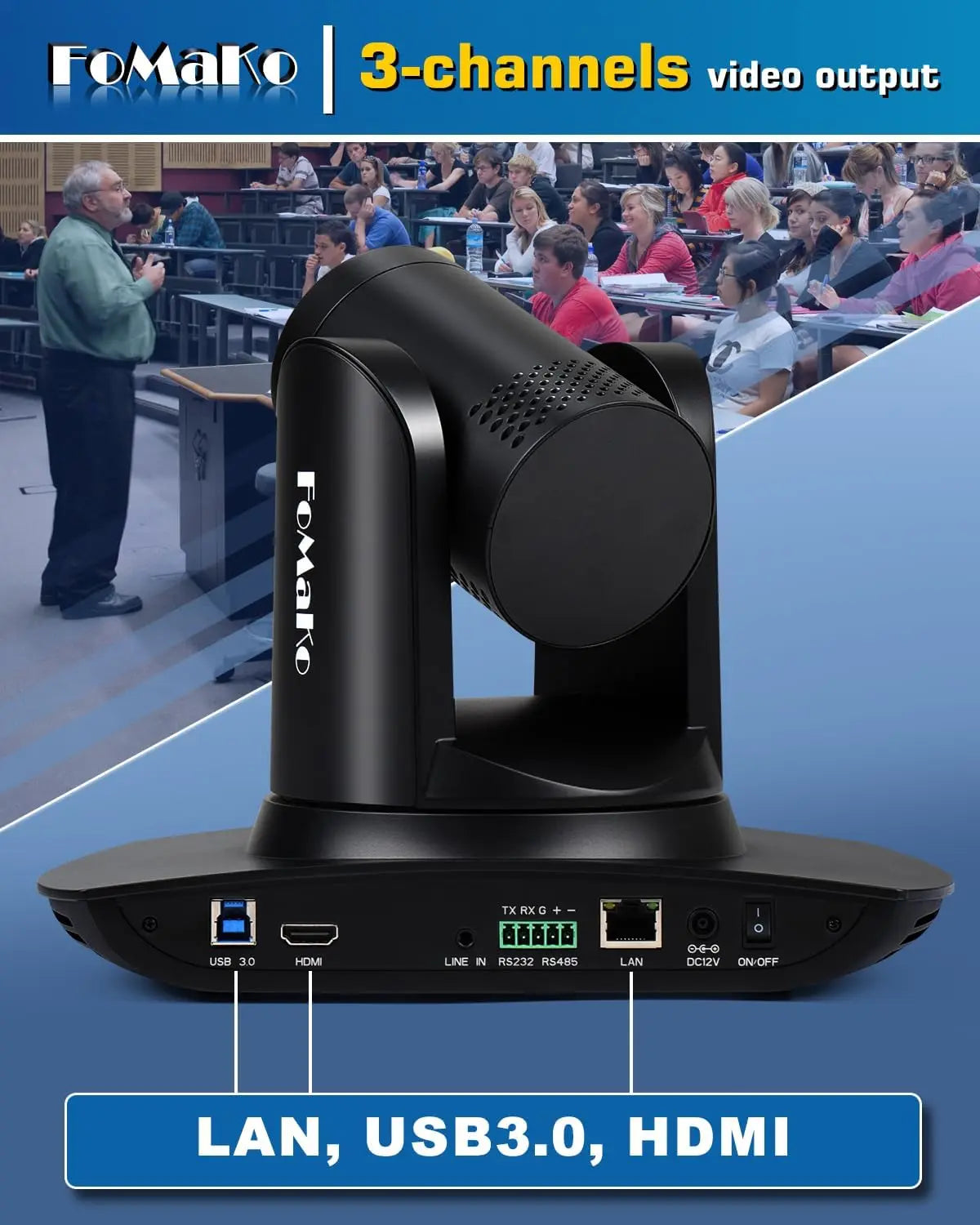 FoMaKo 20x Optical Zoom HDMI PTZ Camera AI Auto-Tracking Gen 3,for Church Live Service Event (FMK12UH Pro-B X3+KC601+KC608)Black