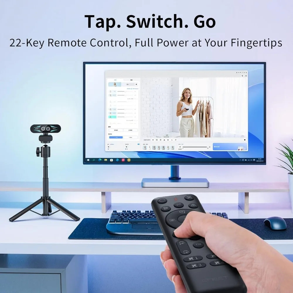 4K Dual-Camera Webcam with 11X Hybrid Zoom, PDAF Autofocus, Remote Control, RGB Lighting, 2 Mics for Streaming & Meetings