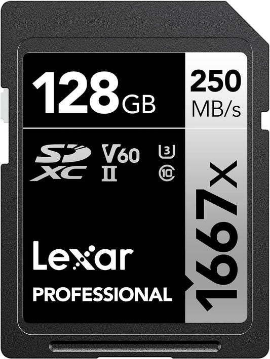 128GB SD Card UHS-II C10 U3 V60 Full HD 4K Up To 250MB/s Read for Photographer Videographer Enthusiast