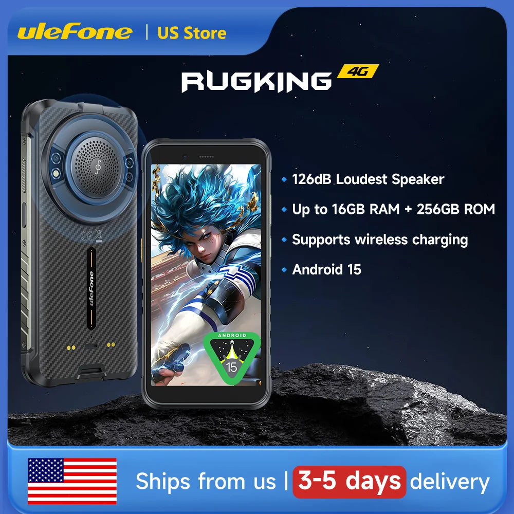 Ulefone RugKing 4G Rugged Phone Android 15 Up to 16GB+256GB Waterproof  9600mAh 50MP Camera NFC Global Smartphone