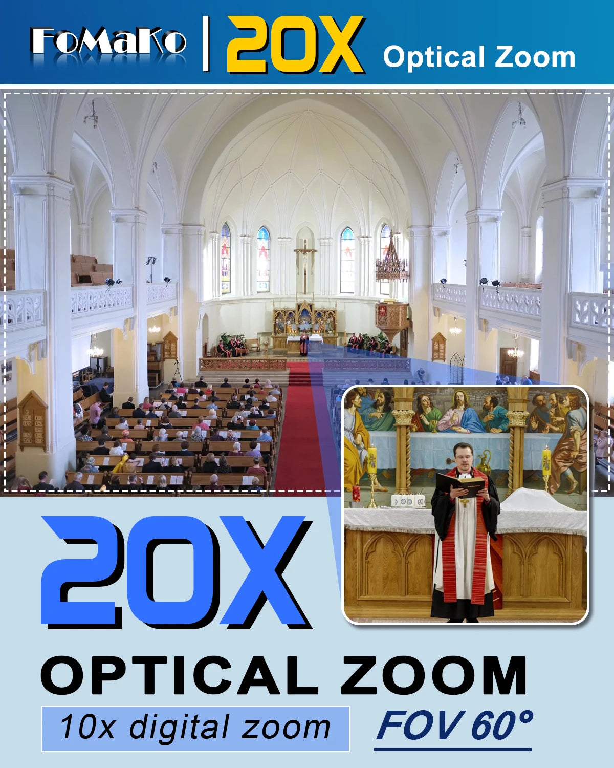 FoMaKo 4K PTZ Camera With HDMI NDI AI 20X AutoTracking