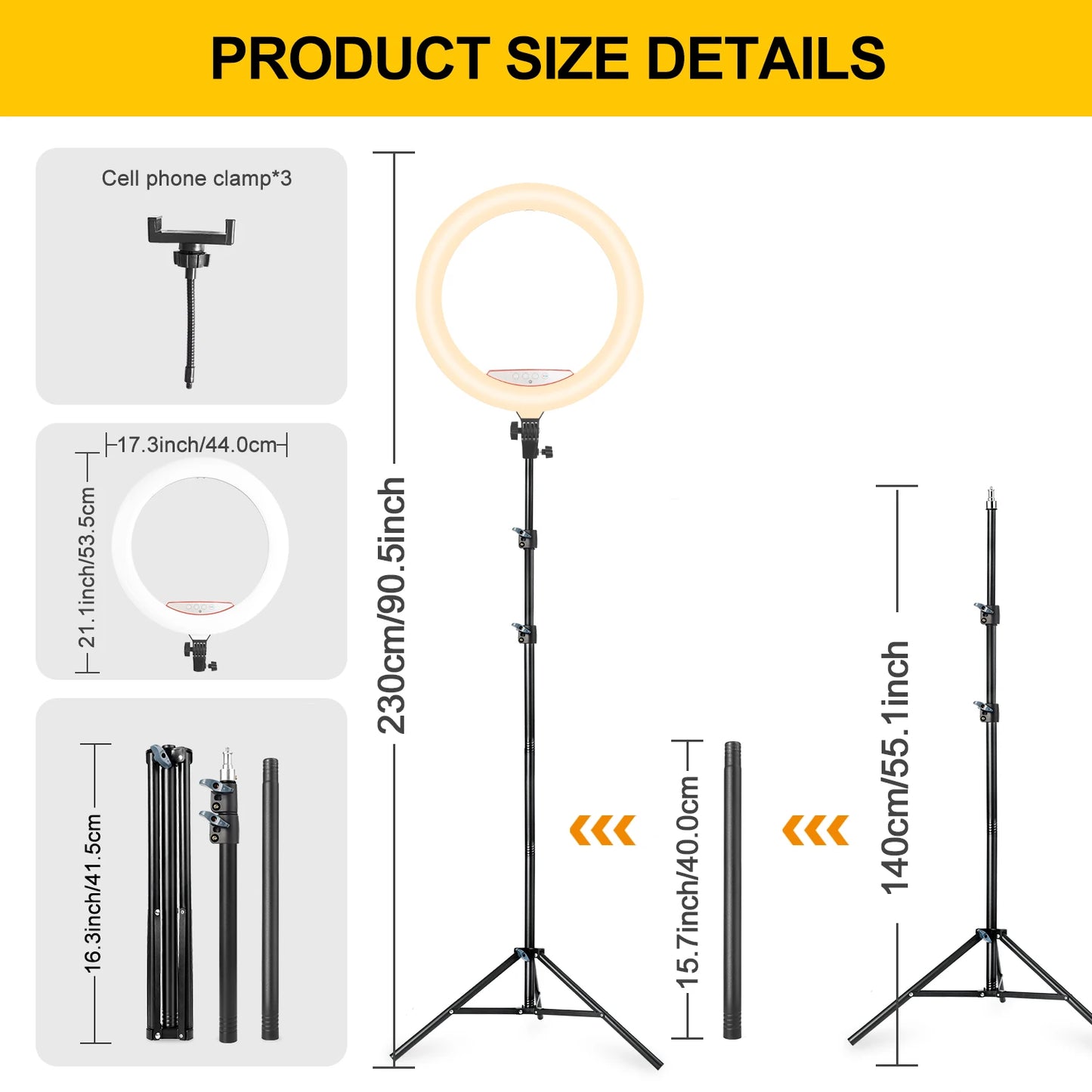 Professional 18 Inch Ring Light Kit - 1.86m Collapsible Tripod with 3 Adjustable Phone Holders, RGB Lighting Modes, Perfect for Portrait Photography/Videos/Online Teaching