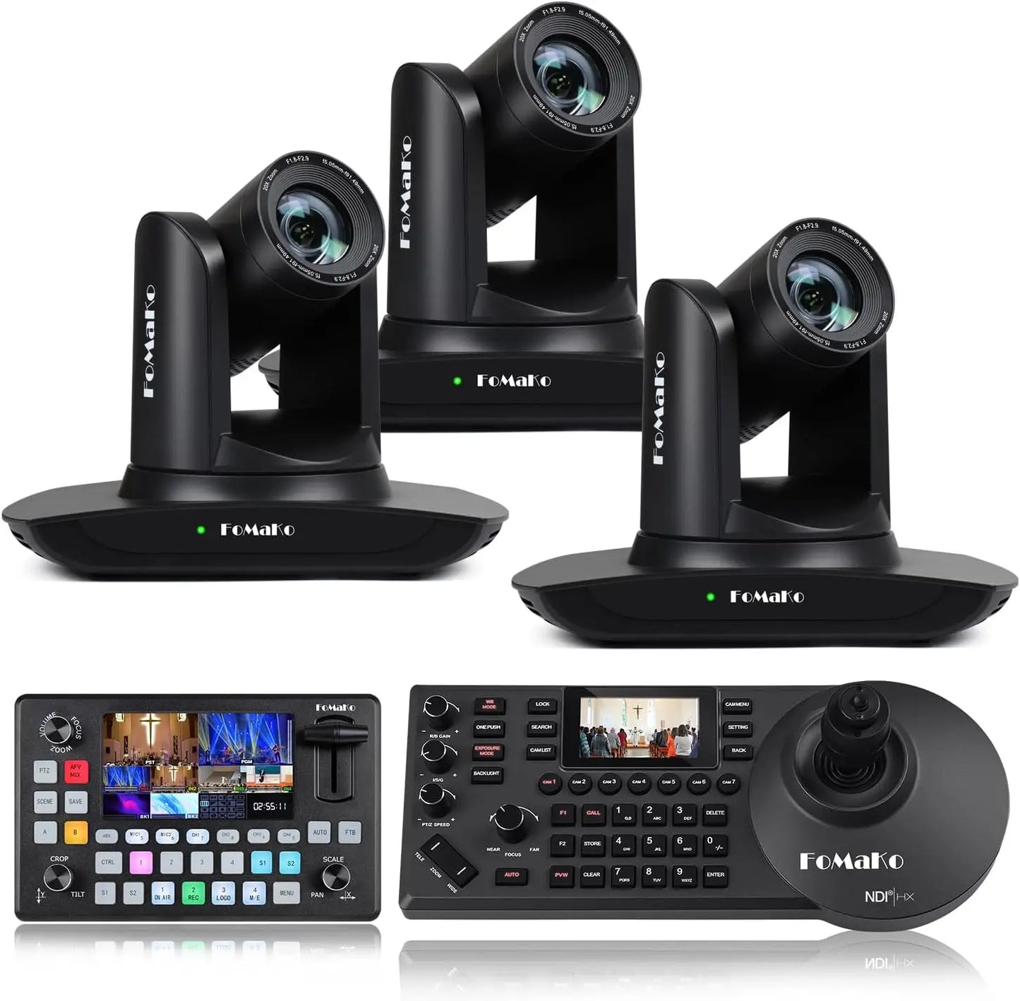 FoMaKo 20x Optical Zoom HDMI PTZ Camera AI Auto-Tracking Gen 3,for Church Live Service Event (FMK12UH Pro-B X3+KC601+KC608)Black