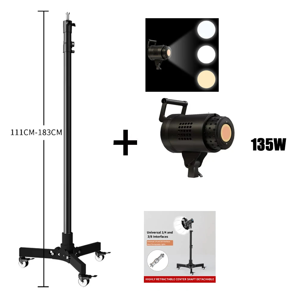 SH  220V 90/115/135W Photography COB Video Light With pulley bracket Daylight-Balanced Sun Lamp for Portrait Flash Studio