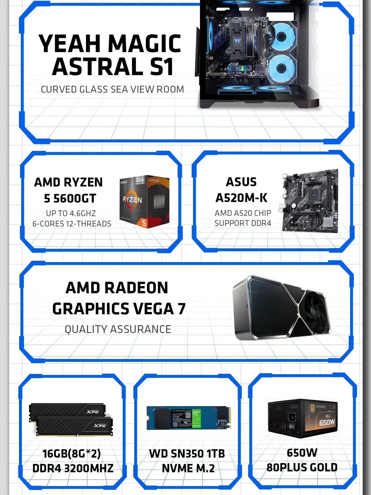 Yeah Magic Ryzen 5 5600GT Gaming Desktop 16GB DDR4 3200MHz