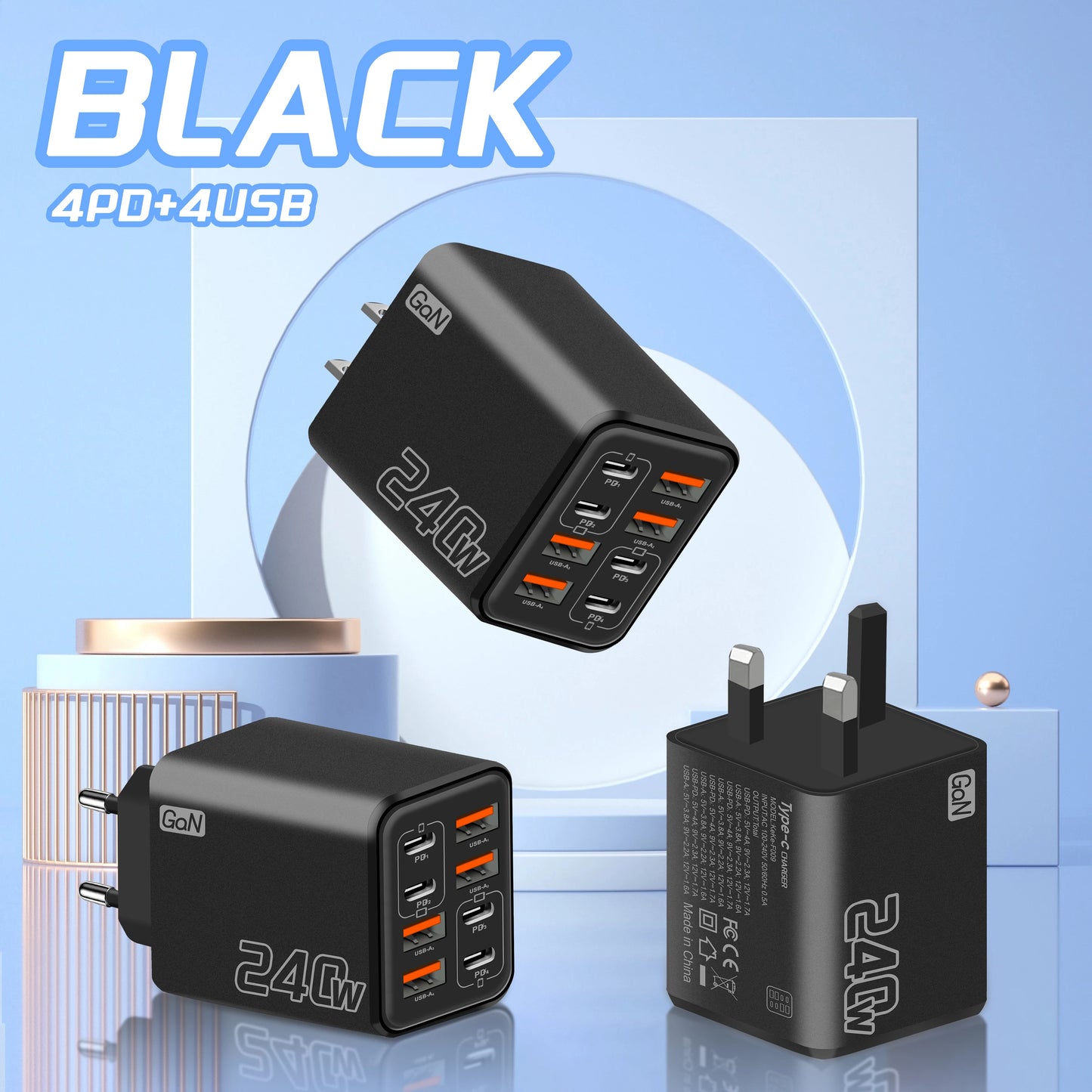 240W GaN USB C Charger 8 in 1 Fast Charging Phone Charger Power Adapter For iPhone Samsung Xiaomi Type C EU/US Plug Wall Charger **Ships from China**