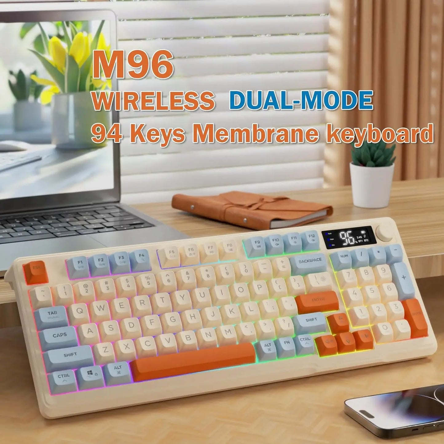 ZIYOU LANG Wireless Gaming Keyboard with Display Screen & Knob, Bluetooth/2.4GHz Quiet Membrane Keyboard, 3000mAh Rechargeable Multiple Flavors