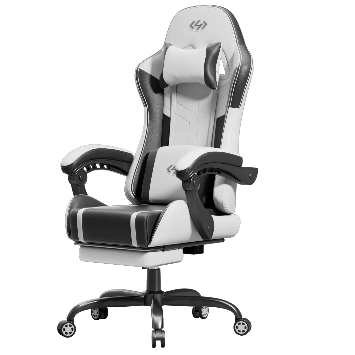 Ergonomic Gaming Chair, Lumbar Massage & Adjustable Headrest, Leather with Retractable Footrest and 360° Swivel, Multiple Colors