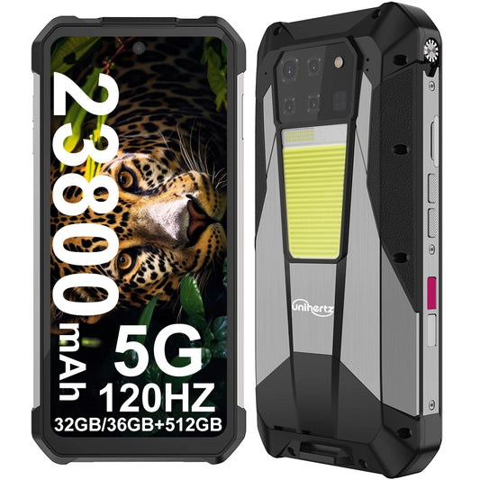 Unihertz Tank 3 Pro rugged smartphone with 100-lumen projector in a black/gray protective case