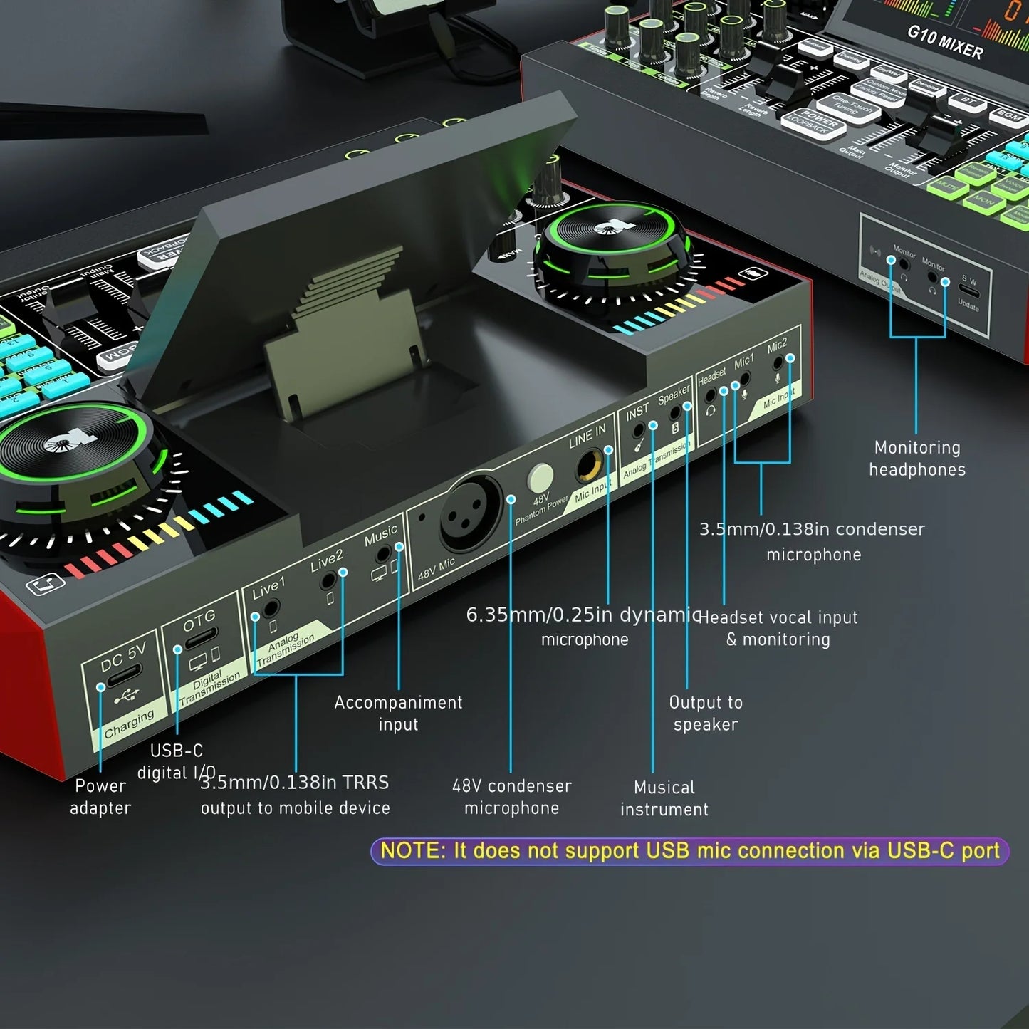 Tenlamp G10 Live Sound Card and Audio Mixer with XLR