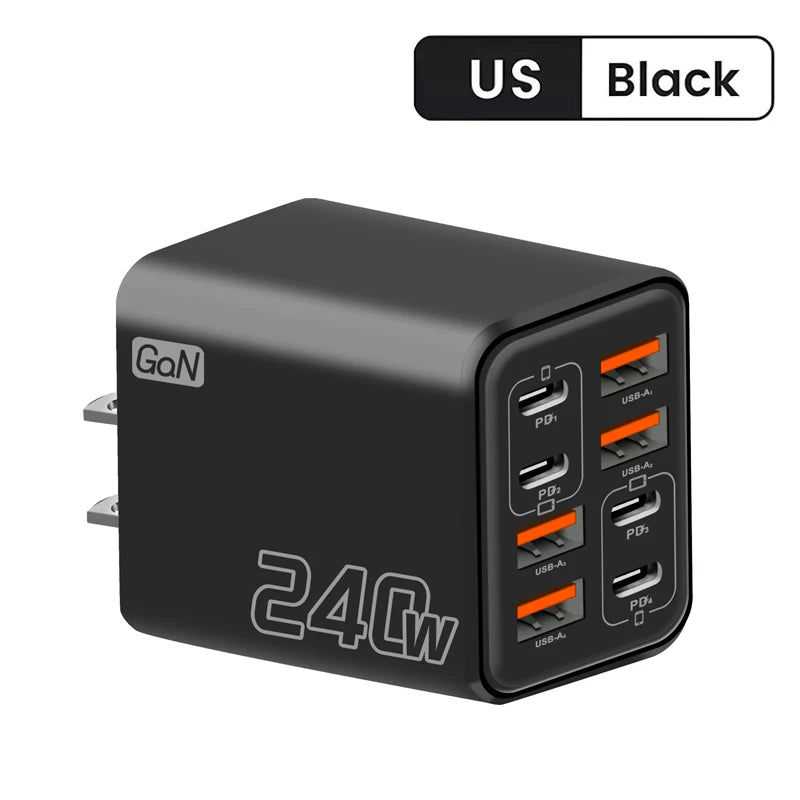240W GaN USB C Charger 8 in 1 Fast Charging Phone Charger Power Adapter For iPhone Samsung Xiaomi Type C EU/US Plug Wall Charger **Ships from China**