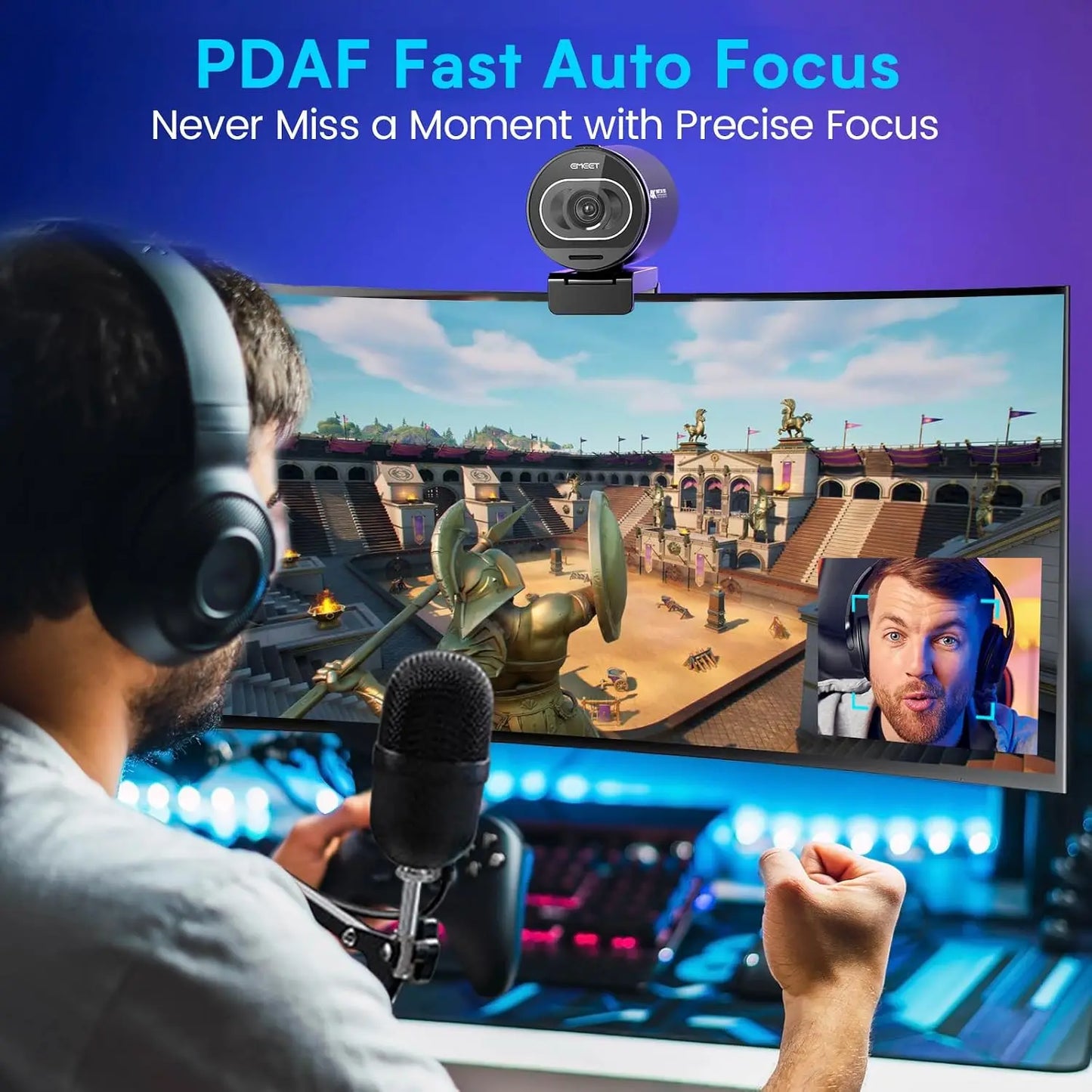 4K Webcam with Sony Sensor, PDAF Autofocus, 1080P@60FPS, Noise Reduction Mics, Privacy Cover