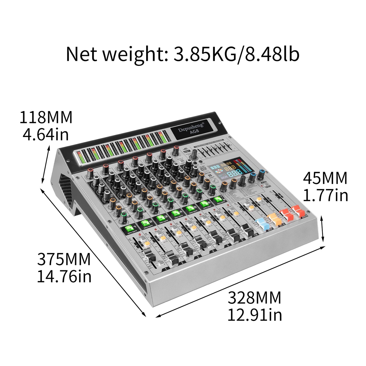 Depusheng AG8 8 Channel Mixer Professional audio console mixer DJ console for audio stage 99 DSP digital effects