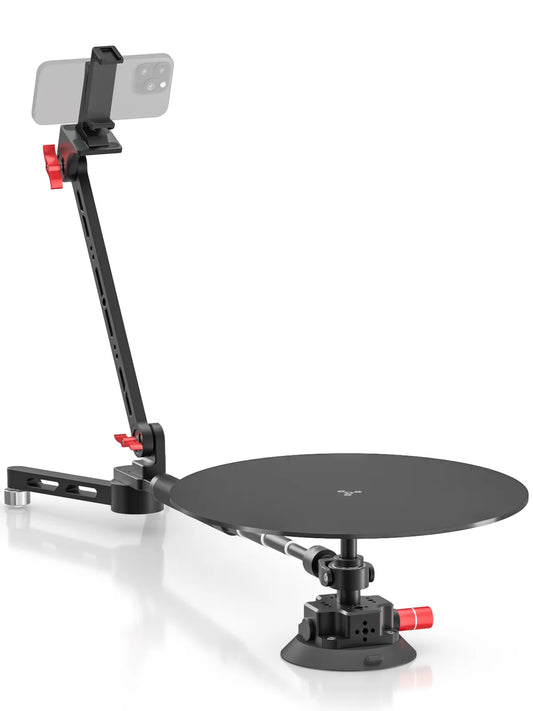 360° Panoramic Shooting Stand Rotating Photography Turntable with Telescopic Arm & Suction Cup Base for Product Video Shooting