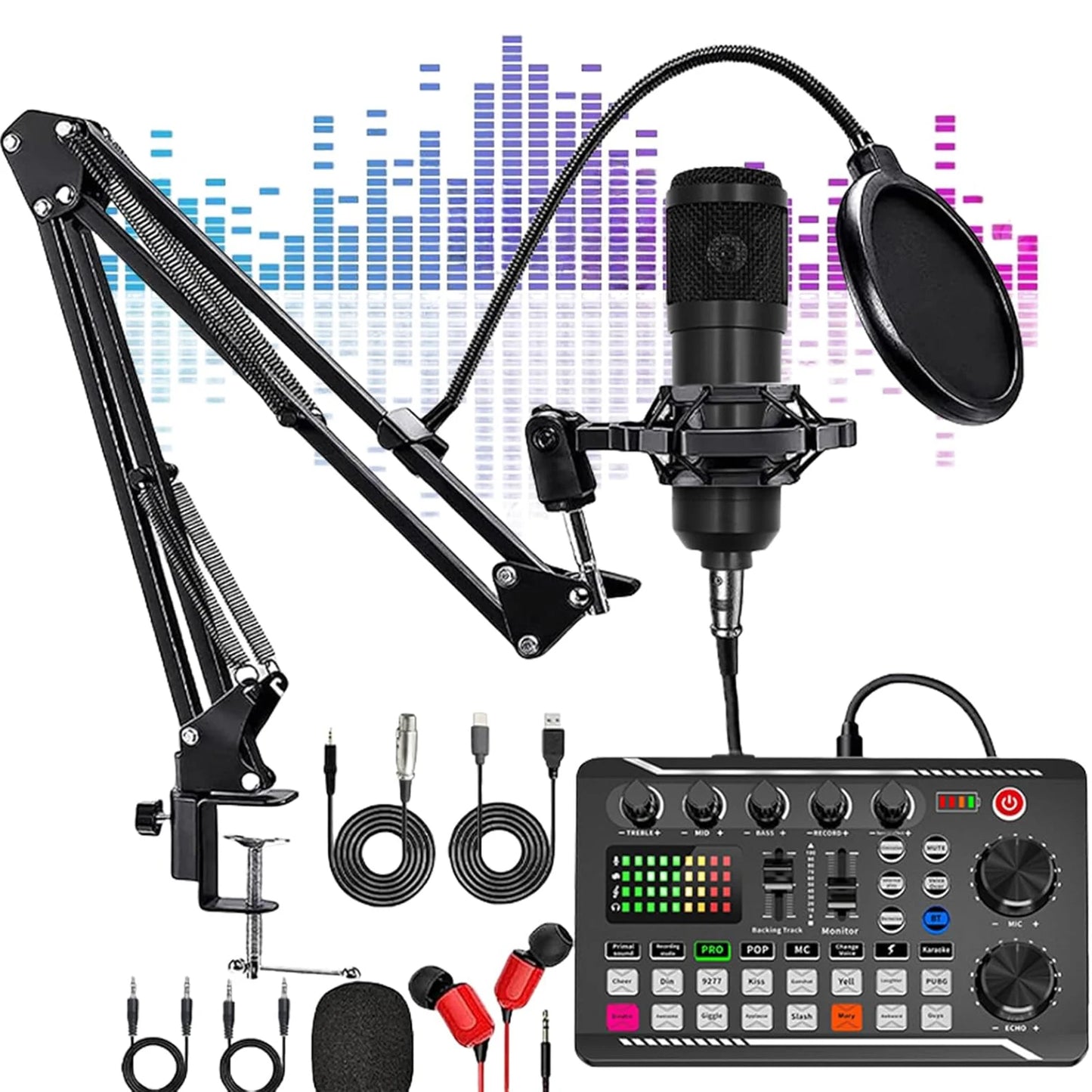 Condenser Microphone With Sound Card Audio Mixer For Live Streaming