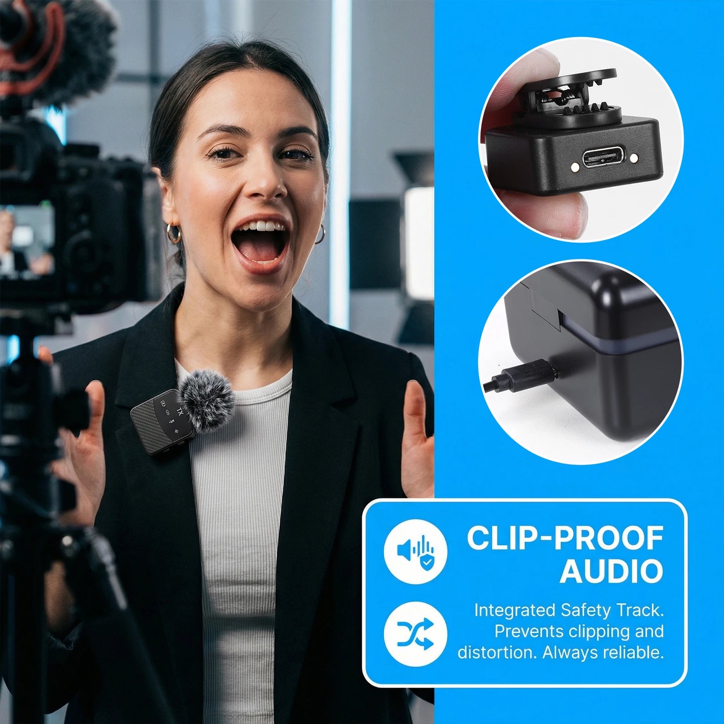 Wireless Lavalier Microphone for iPhone Android with Noise Reduction Plug & Play Lapel Mic for Video Recording Live Streaming