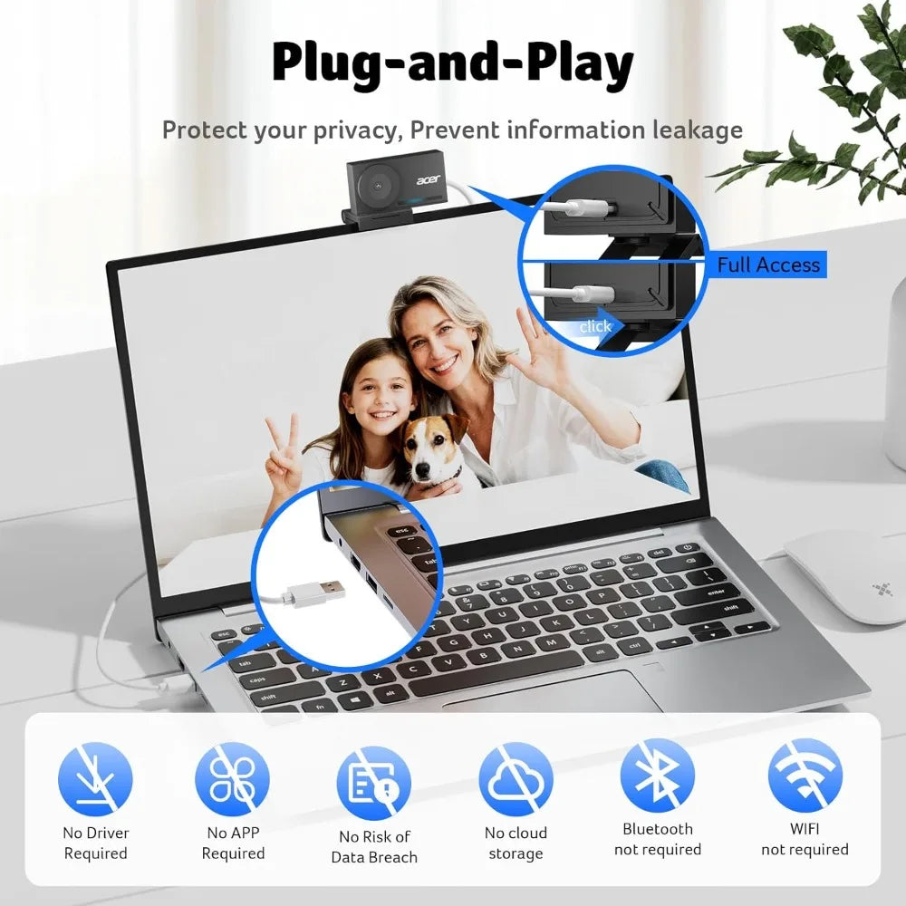 4K Webcam with Sony Sensor, PDAF Autofocus, Dual Mics, Privacy Cover, Plug & Play for PC/Mac