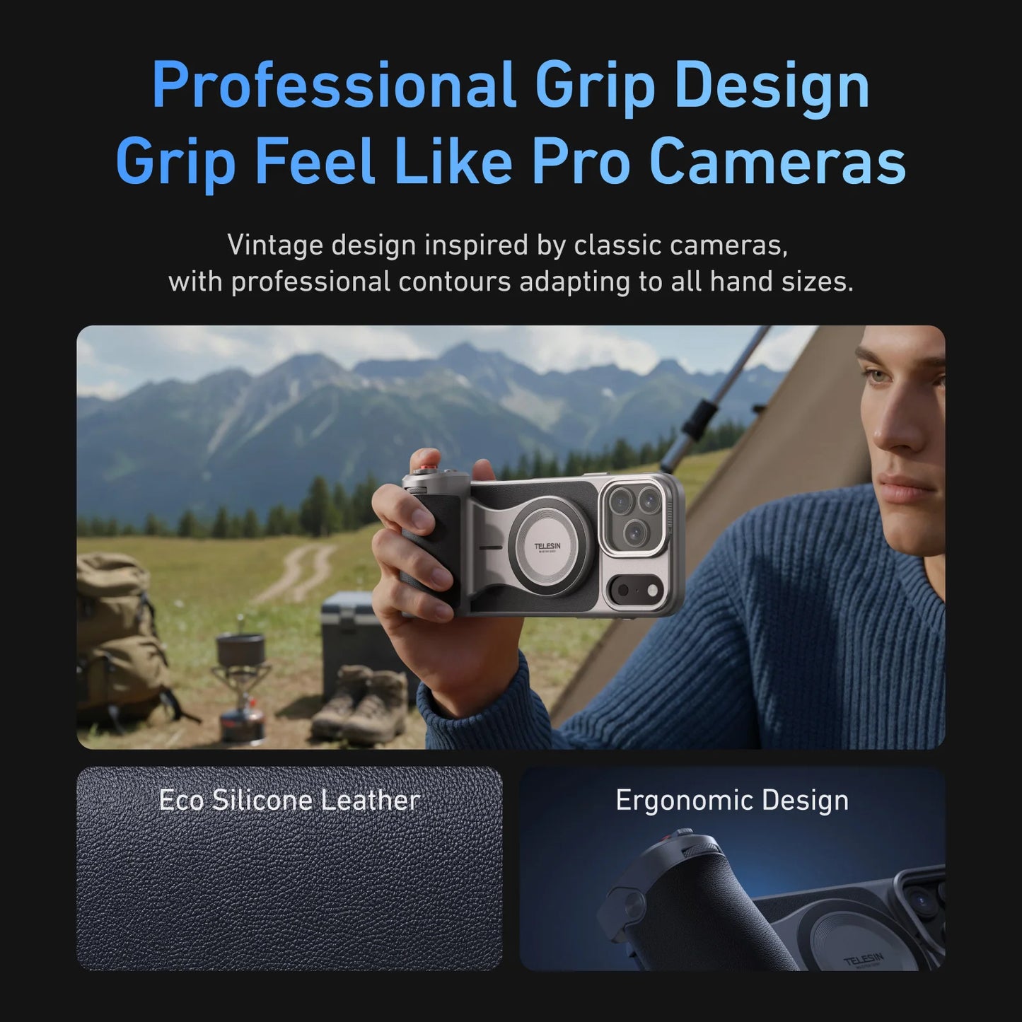 TELESIN Master Grip Set for iPhone17 Pro Pro Max Magnetic Phone Camera Hand Grip Holder 3200Mha Powerbank with Wireless Charging ** Ships from China**