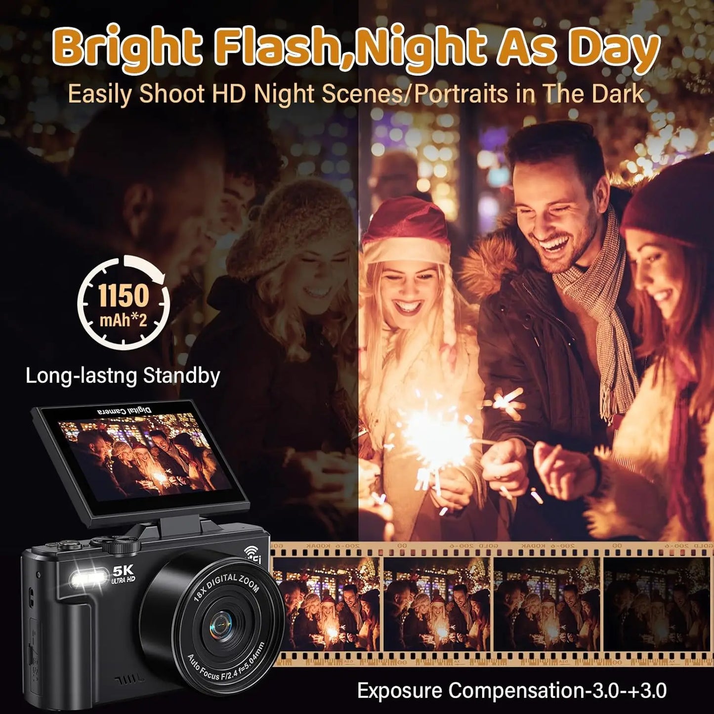 5K UHD Vlogging Camera with 75MP Photo, WiFi Autofocus, 3" 180° Flip Screen, 18X Zoom, 32GB Card & Batteries for YouTube Beginners