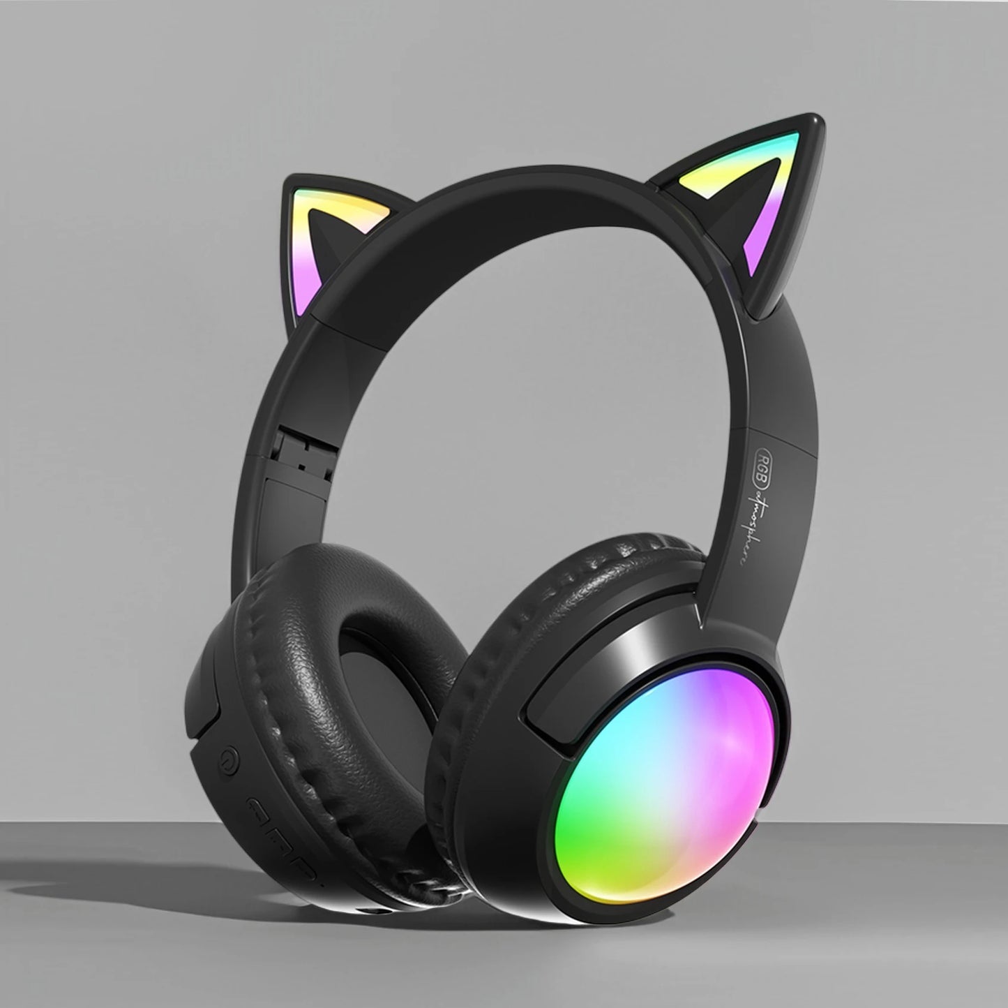 Cute Cat Ear RGB Wireless Headphones, Bluetooth 5.4, 350mAh Battery, 20H Playtime, Foldable Over-Ear Headset with Mic, HiFi Sound Multiple Colors