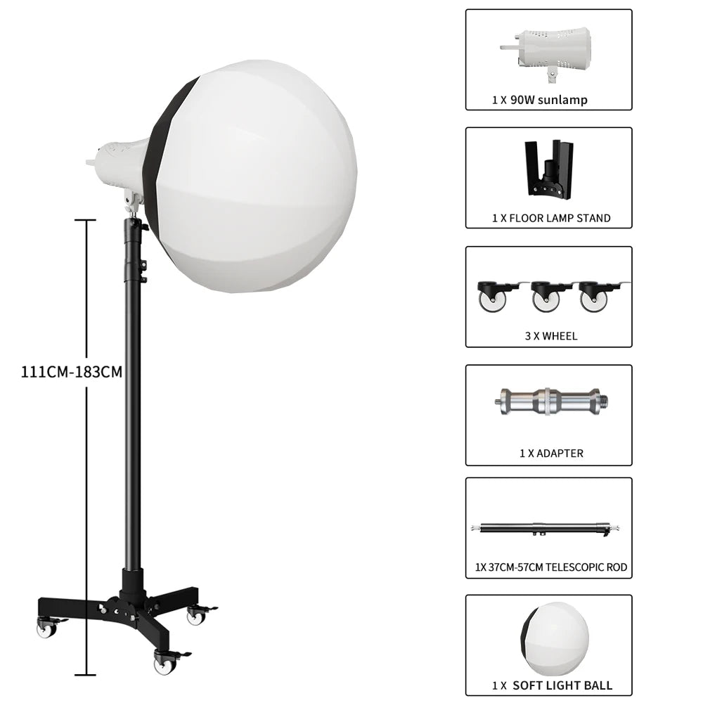 SH  220V 90/115/135W Photography COB Video Light With pulley bracket Daylight-Balanced Sun Lamp for Portrait Flash Studio