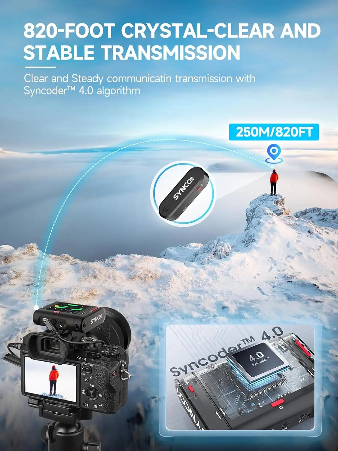 SYNCO G3 PRO 2.4G Wireless Dual Lavalier Mic Touch Screen 820FT 10H Noise Reduction for DSLR Phone Laptop Podcast Vlog