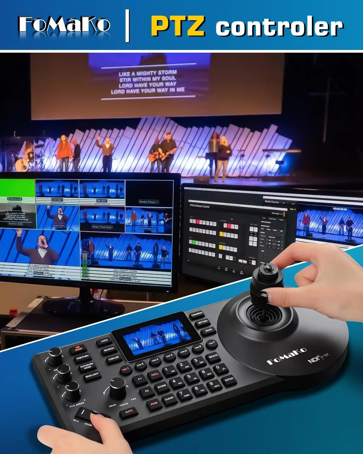 FoMaKo 20x Optical Zoom HDMI PTZ Camera AI Auto-Tracking Gen 3,for Church Live Service Event (FMK12UH Pro-B X3+KC601+KC608)Black