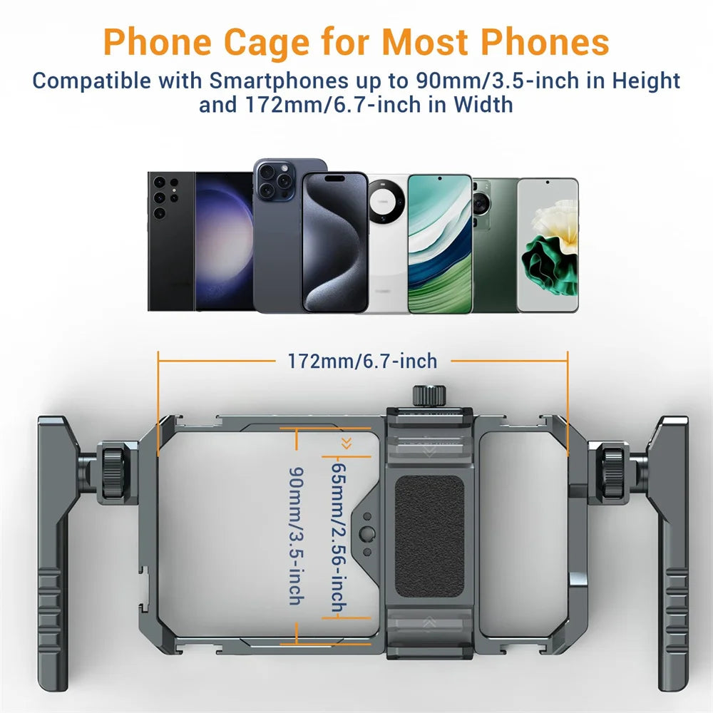 LEAPLIGHT Aluminum Smartphone Cage with 1/4'' Cold Shoe Phone Cage Rig Video Stabilizer for iPhone/Samsung Filmmaking Vlogging
