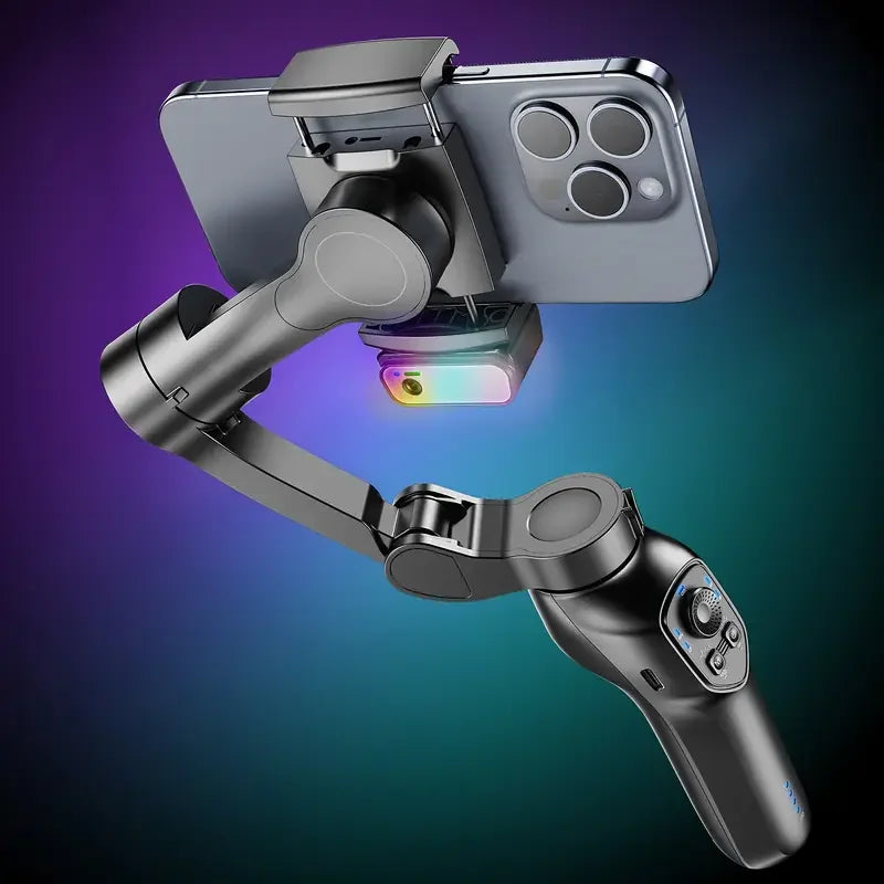 COMITOK L7C 3-Axis Smartphone Gimbal Stabilizer With AI Tracking Module & RGB Fill Light Version Foldable Portable with Face Object Tracking Compatible iPhone Android Anti-Shake Support Panorama Time-lapse Vlog Shooting