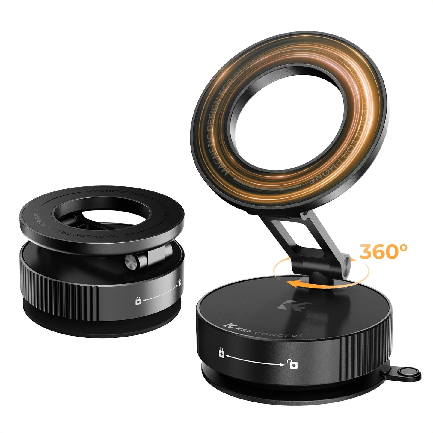 K&F CONCEPT Magnetic Phone Holder with Suction Cup Base for Smooth Surfaces – 360° Rotatable Mount for iPhone & Android MagSafe