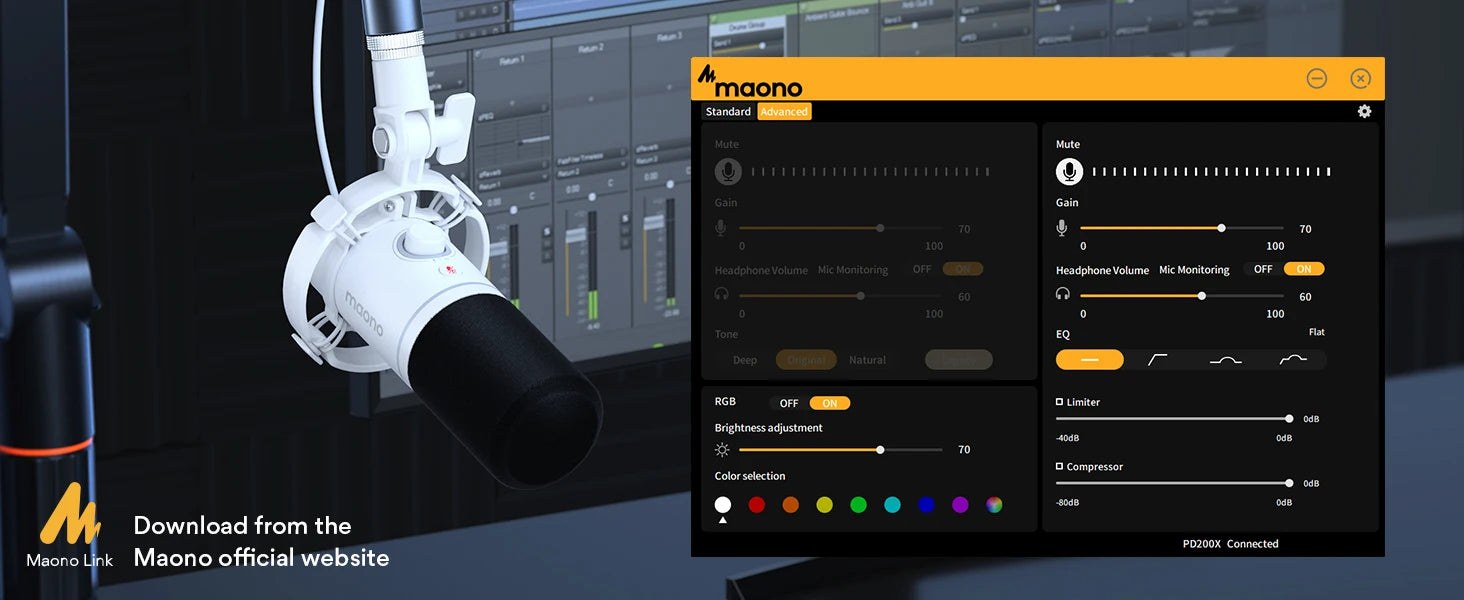 Maono PD200X dynamic RGB gaming microphone, white USB/XLR dual-mode mic