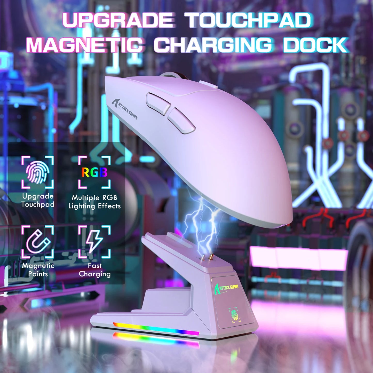 ATTACK SHARK X1 Ultralight Wireless Gaming Mouse with Magnetic RGB Charging Dock,PixArt PAW3395 Pro Sensor,40000DPI for PC/Mac