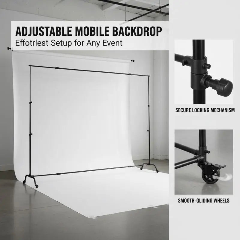 Moveable Background Support System 7 x 10 ft For Wedding Photo Studio Party, Lockable Wheels Height Width Adjustable Heavy Duty Metal Frame **Frame Only**