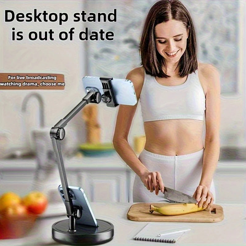 Adjustable Metal Phone Desktop Stand With Ergonomic Grip For Vlogging And Live Broadcasts