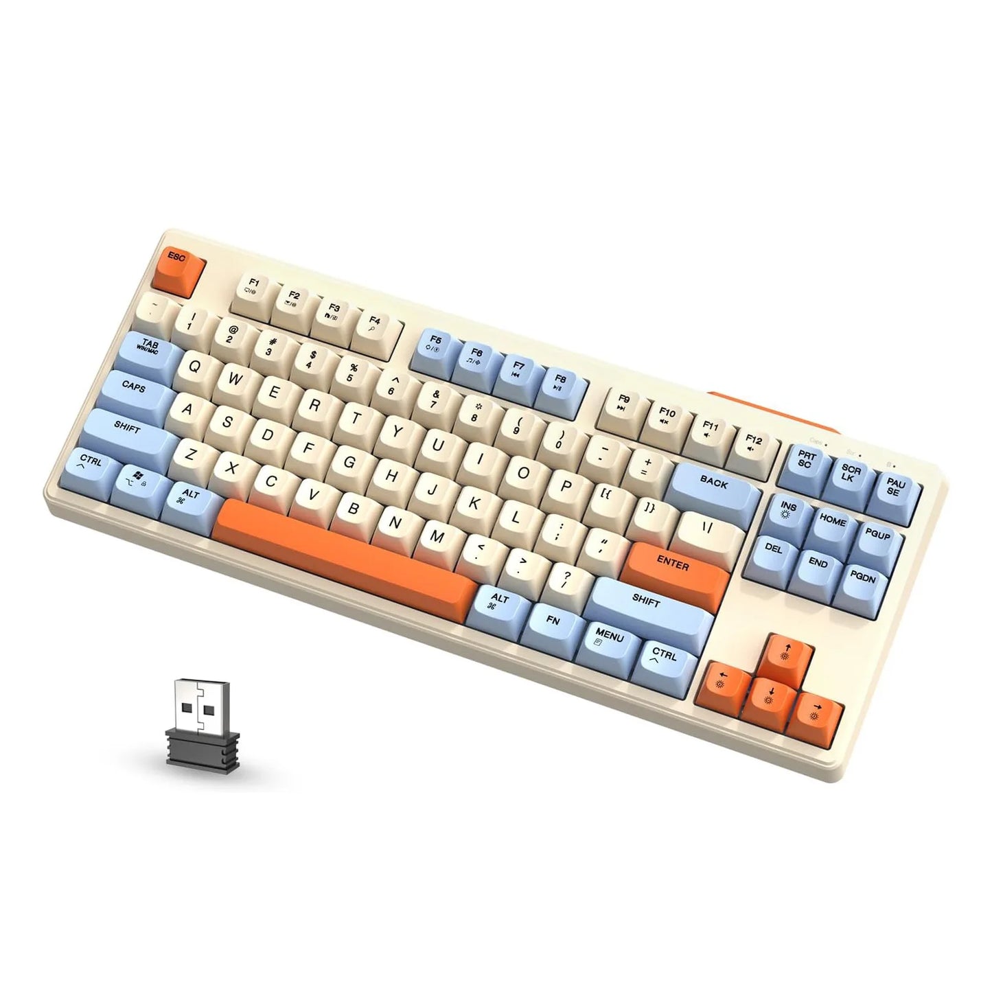 M87 Wireless Gaming Keyboard, Bluetooth 5.0/2.4GHz with Dual Mode 2-in-1 Receiver, 87 Keys TKL Rainbow LED Backlit Quiet Keyboard Multiple Flavors