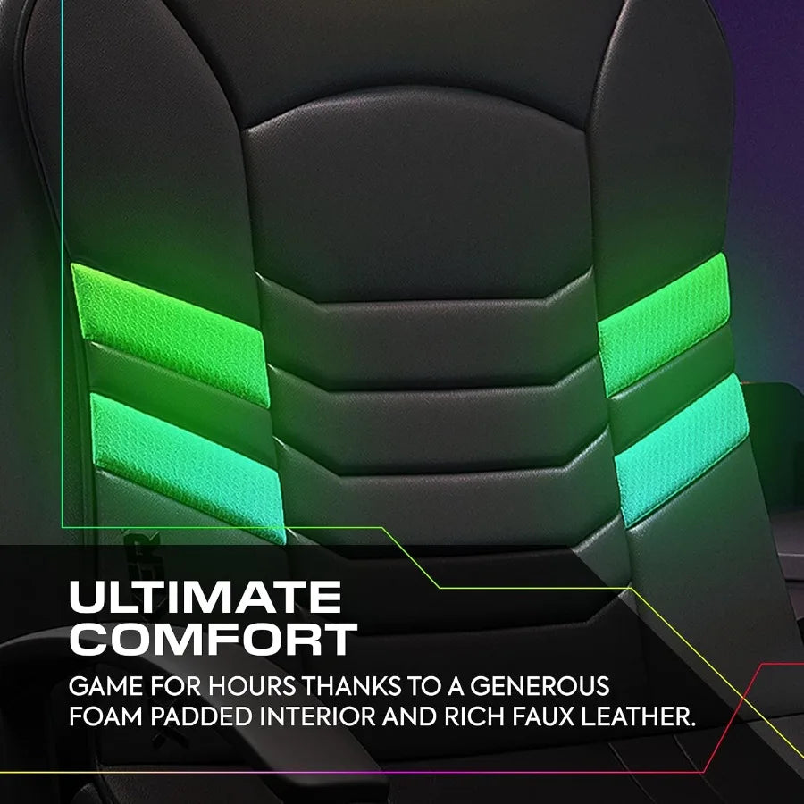 XRocker PC Computer Gaming Desk Chair with Built In Audio, Adj. LED Lighting, Foldable Design Ideal for Gaming