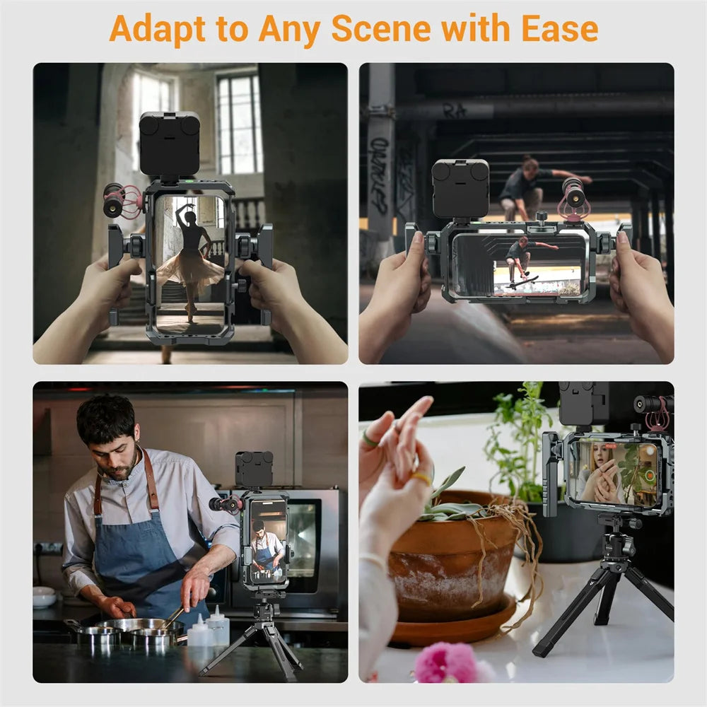LEAPLIGHT Aluminum Smartphone Cage with 1/4'' Cold Shoe Phone Cage Rig Video Stabilizer for iPhone/Samsung Filmmaking Vlogging
