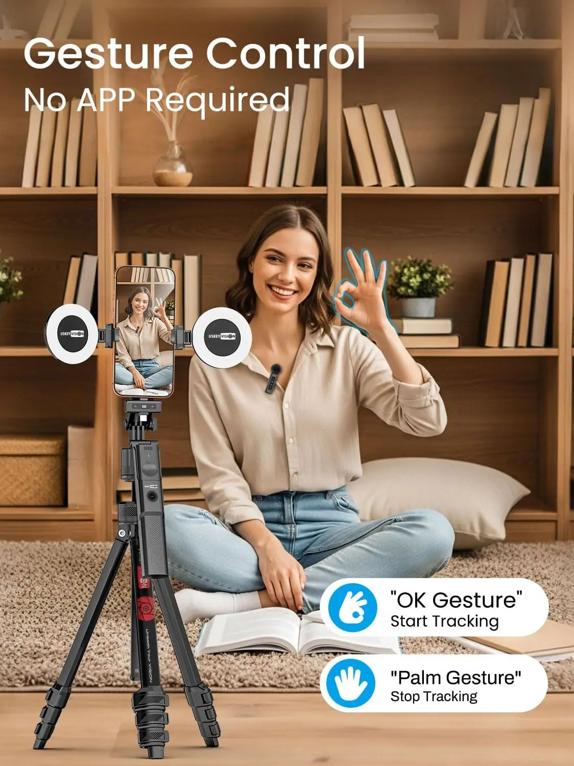 Vlogging Kit with Remote, Auto Face Tracking Tripod for iPhone, Wireless Lavalier Microphone, YouTube Starter Kit
