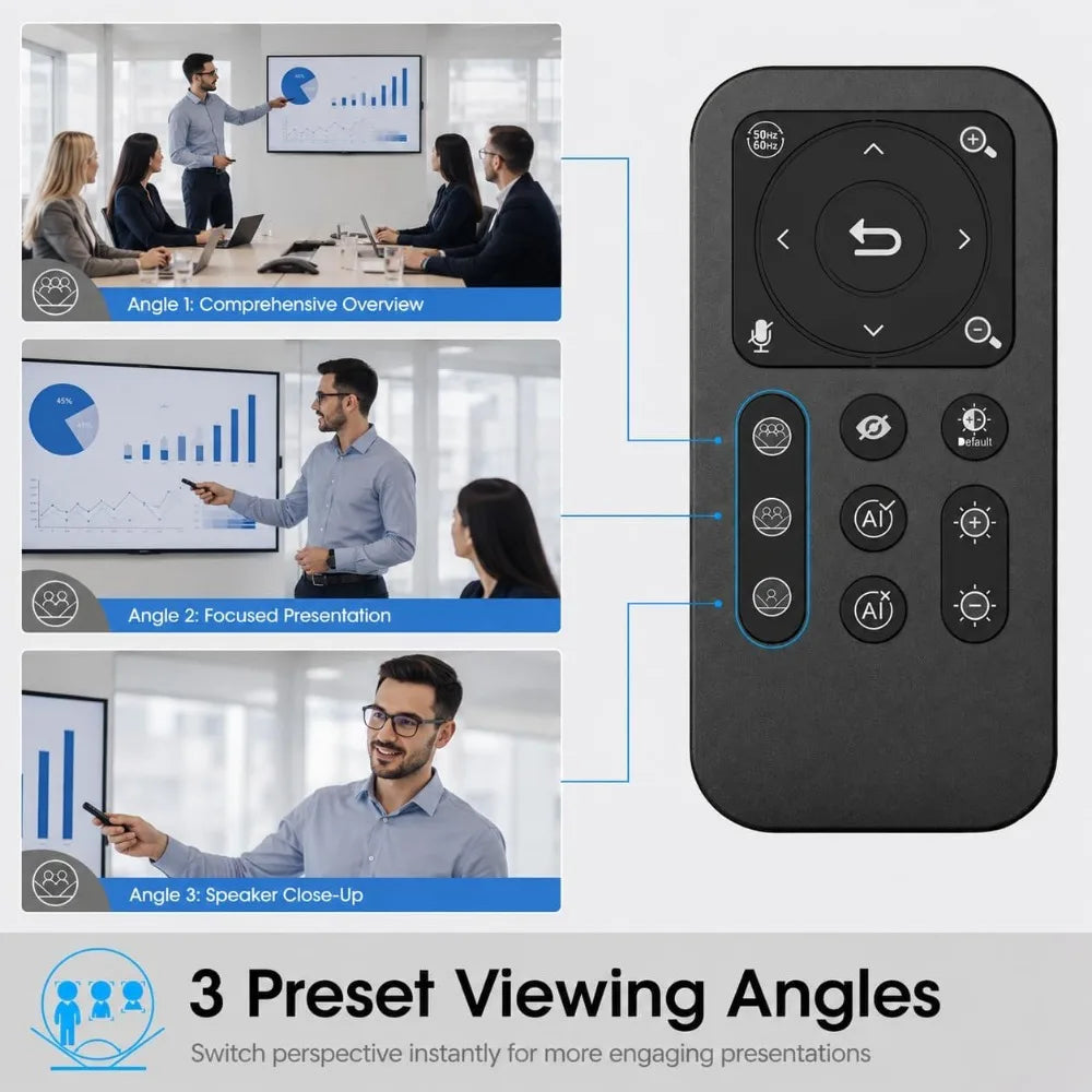 4K Webcam with AI Tracking, 100° Wide Angle, Remote Control, 10X Digital Zoom, 1080P 60fps, HDR, Dual Noise Cancelling Mics for Video Calls/Meetings/Streaming