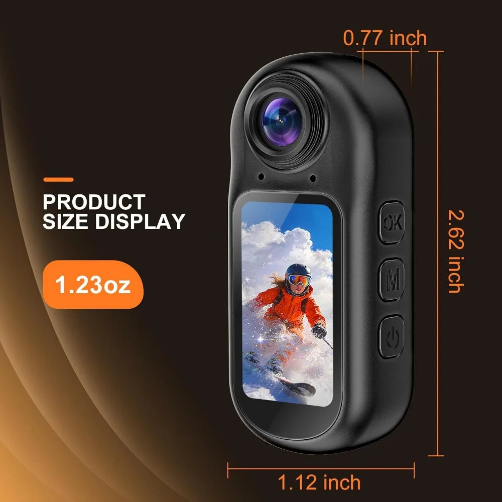 4K Body Camera, 1.5" Screen, 6-Axis Stabilization, WiFi/Bluetooth, Helmet/Sports POV Wearable