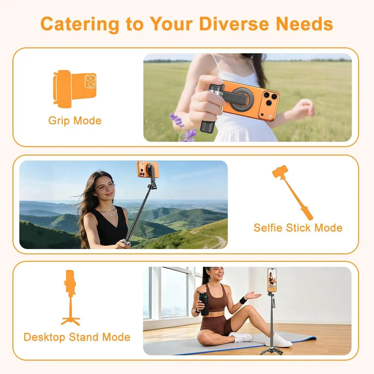 5-in-1 Magnetic Selfie Stick with Remote for Cell Phone 360° Rotation Mini Tripod Camera Grip Handheld Stabilizer Phone Stand