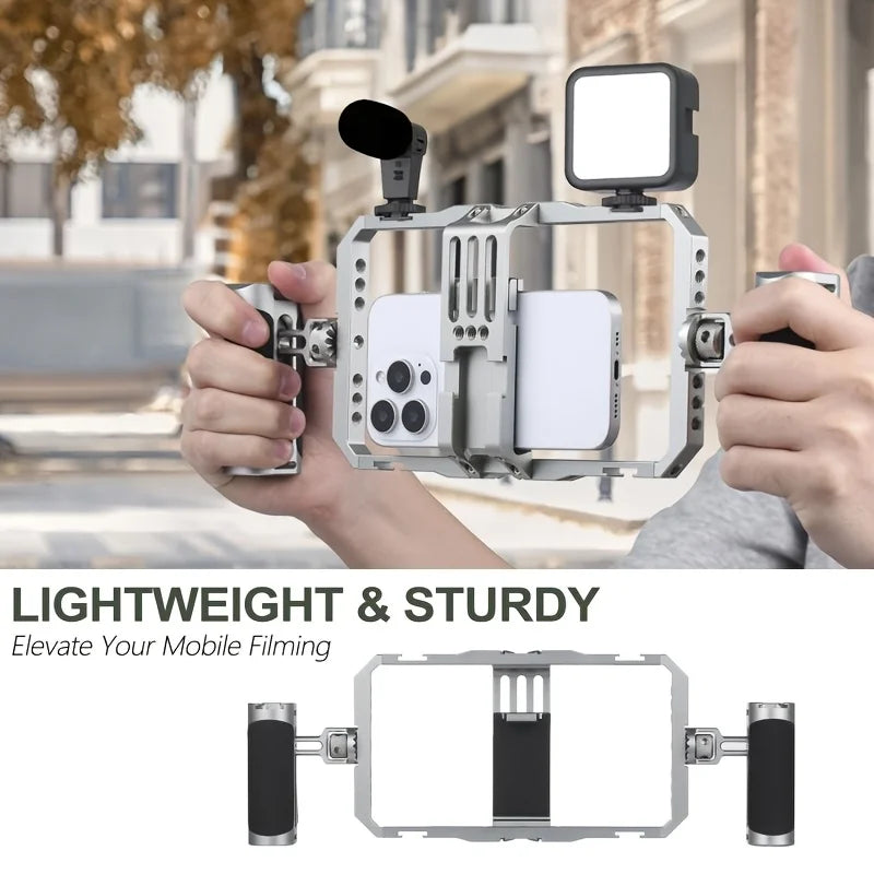 [Universal Phone Cage] Universal Smartphone Video Rig Kit with Handles | Handheld Filmmaking Stabilizer for Vlogging and Videography - Compatible with Most iPhone and Android Phones