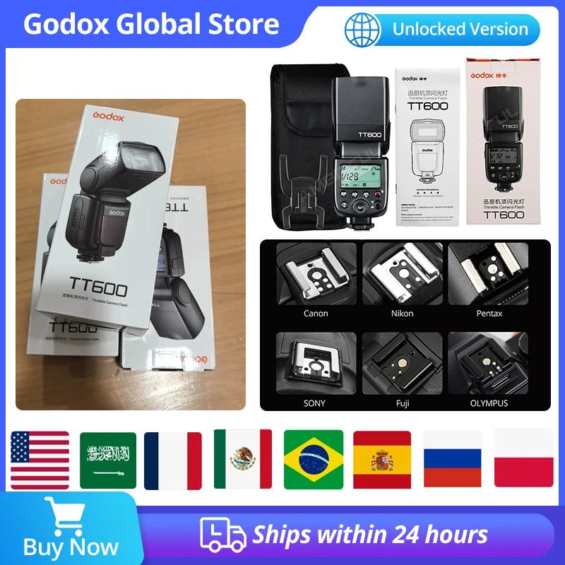 Godox 2.4G Wireless X-system TT600 GN60 Master/Slave Camera Flash Speedlite for Canon Nikon Sony Pentax Olympus Fuji Lumix