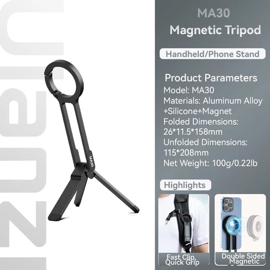 ULANZI MA30 Magnetic Phone Tripod Stand for iPhone 16 Samsung Xiaomi Huawei Vivo OPPO Magsafe Aluminium Smartphone Mini Bracket