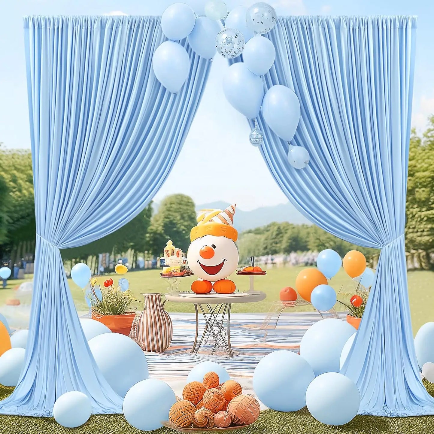 12 Panels-5ft x 10ft Baby Blue Backdrop Curtains for Parties,  Soft Silky Polyester Photo Backdrop Drapes