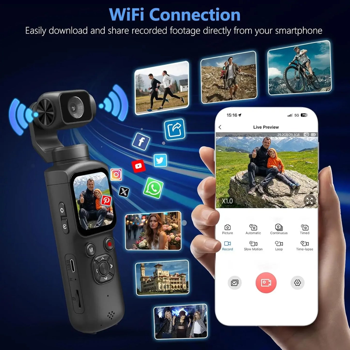 4K Action Camera With 330° Face Tracking Gimbal Stabilizer 1.72 Inch Touch Screen 64MP Pocket Digital Camera WiFi Sports Cam ** SHIPS FROM CHINA**