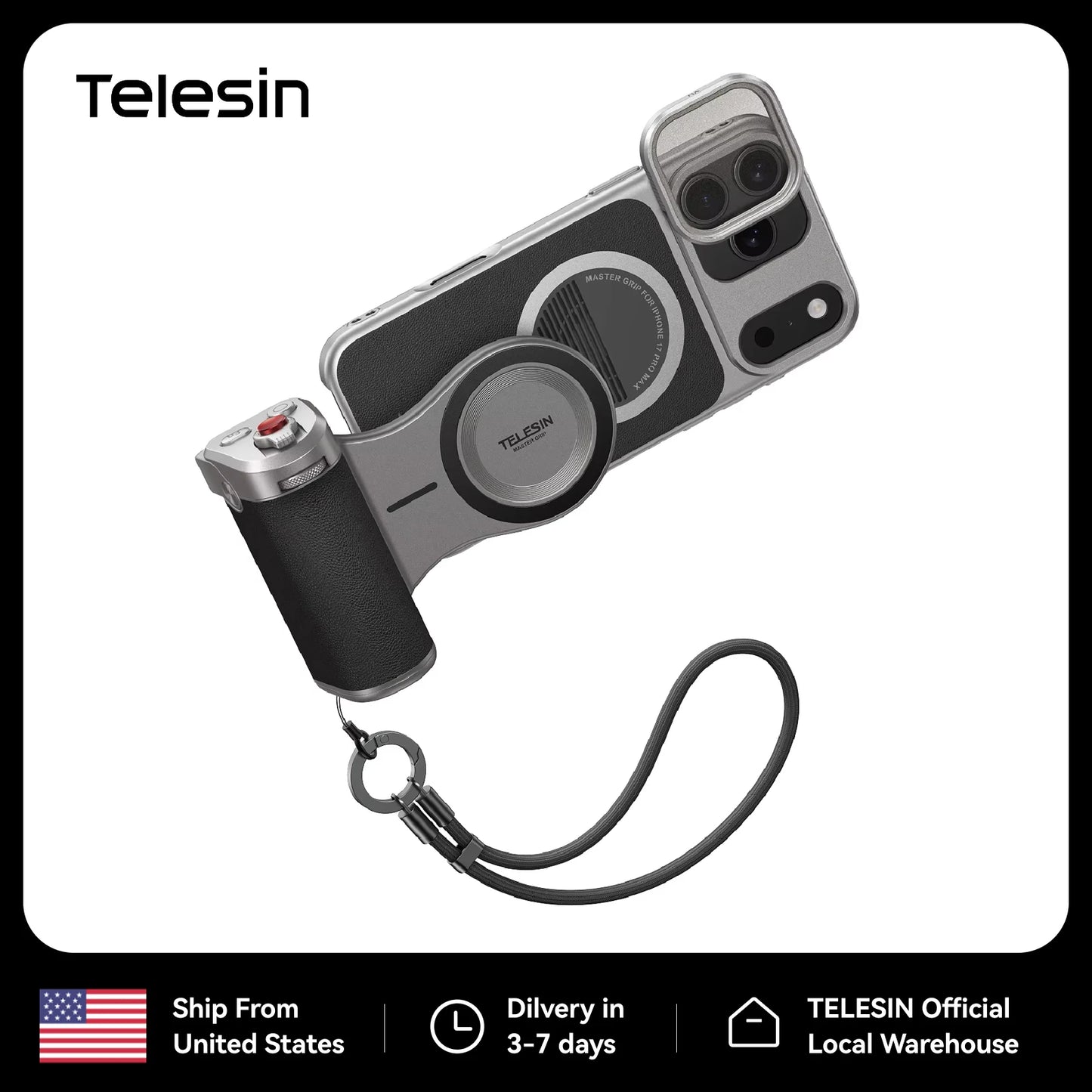 TELESIN Master Grip Set for iPhone17 Pro Pro Max Magnetic Phone Camera Hand Grip Holder 3200Mha Powerbank with Wireless Charging ** Ships from China**